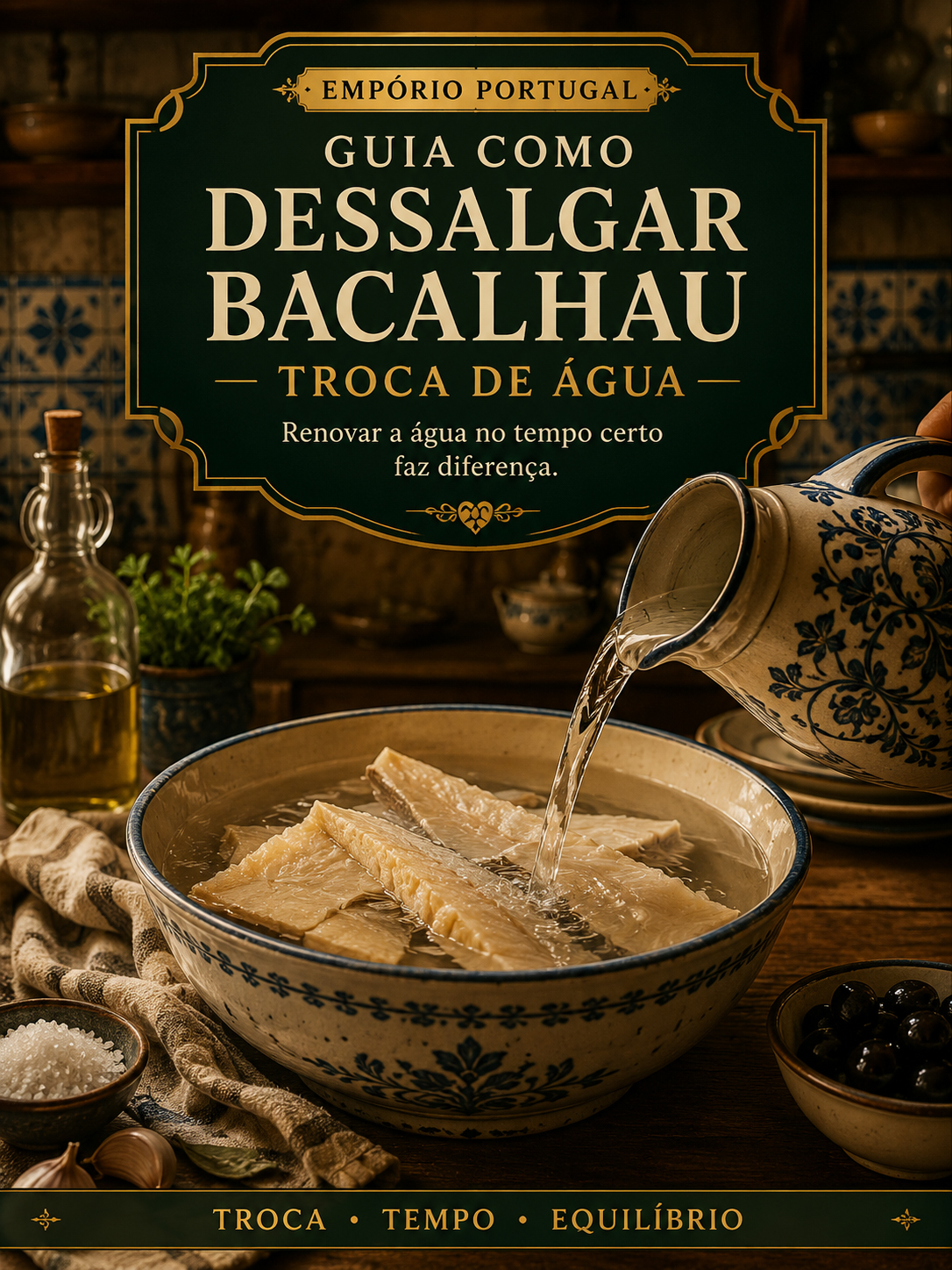 Troca de água fria durante o processo de dessalga do bacalhau