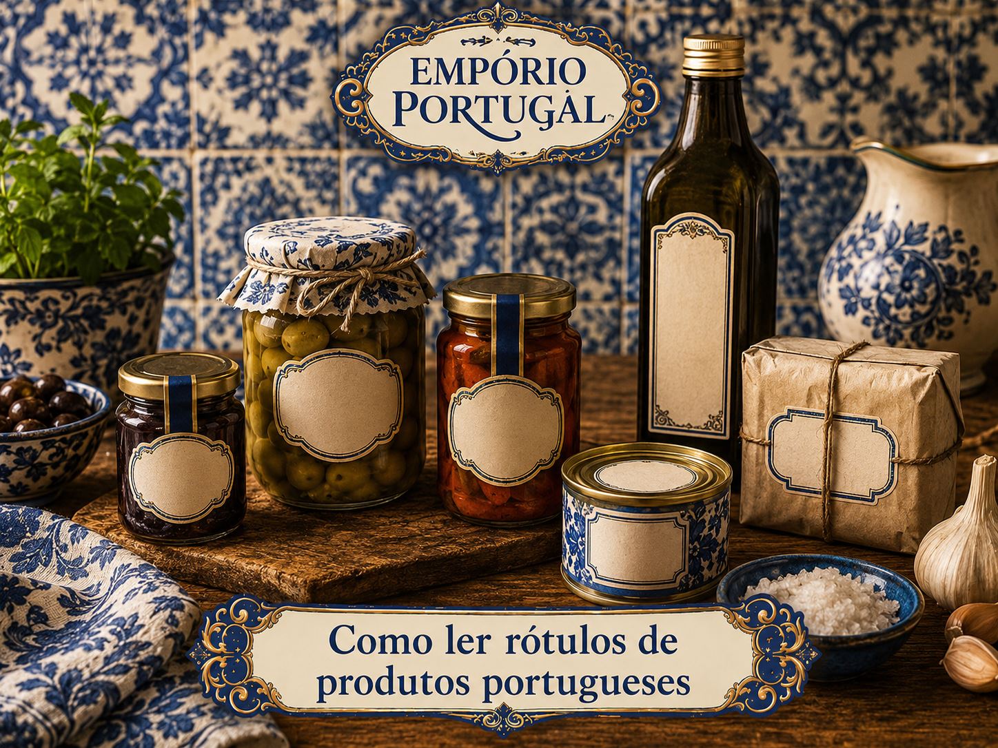 Produtos portugueses embalados com diferentes formatos de rótulos para orientação de leitura
