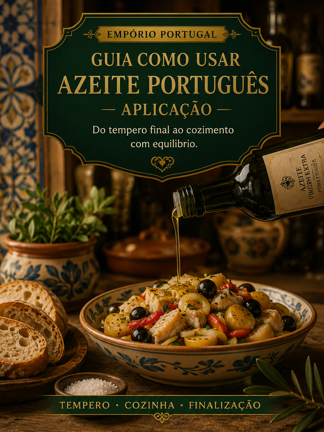 Azeite sendo usado em preparo culinário português