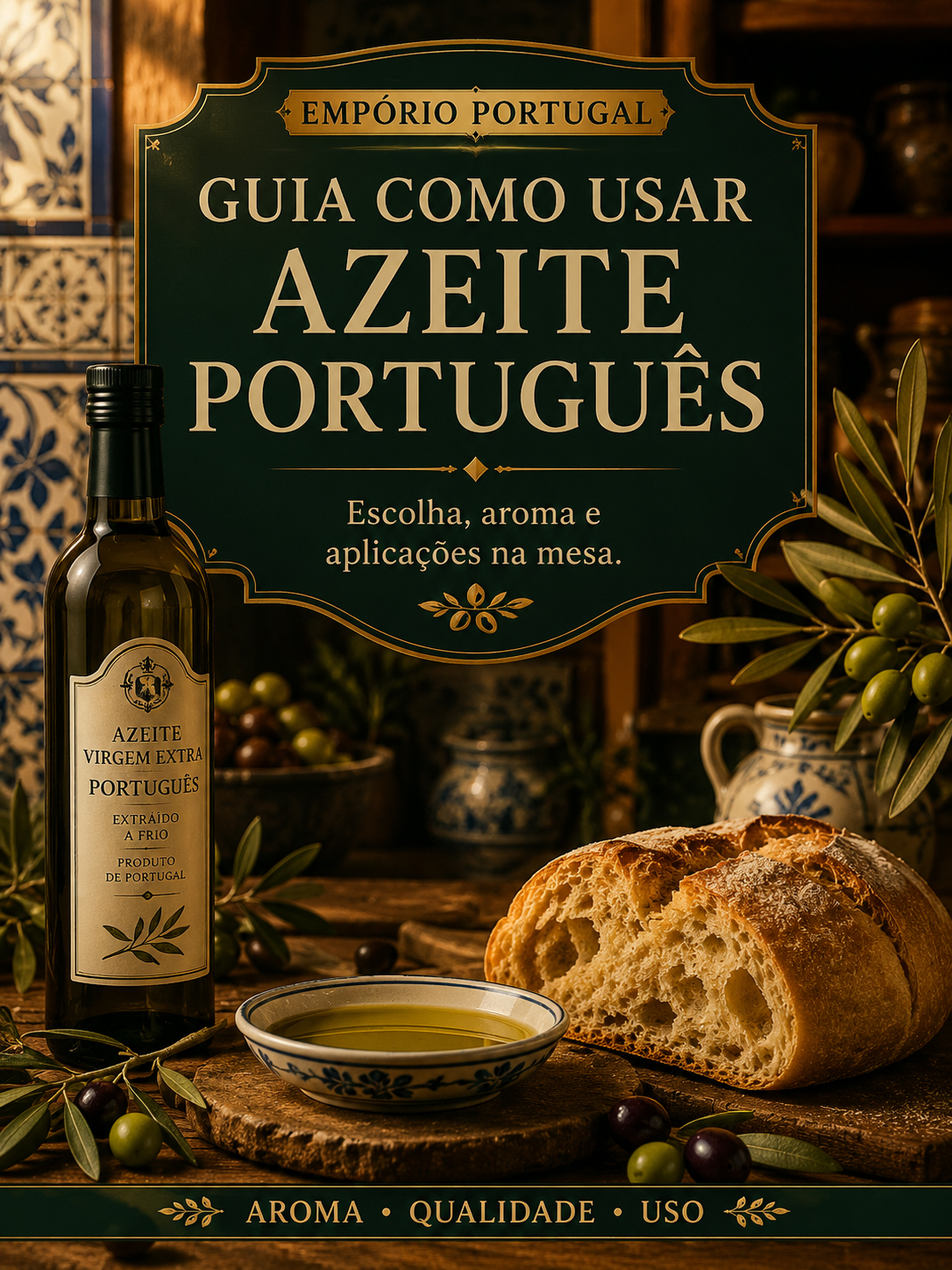Azeite português servido em mesa gastronômica com louça tradicional
