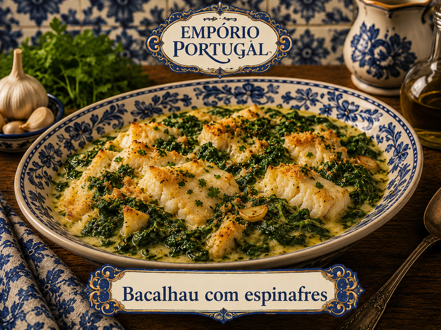 Foto de Bacalhau com espinafres - receita portuguesa tradicional
