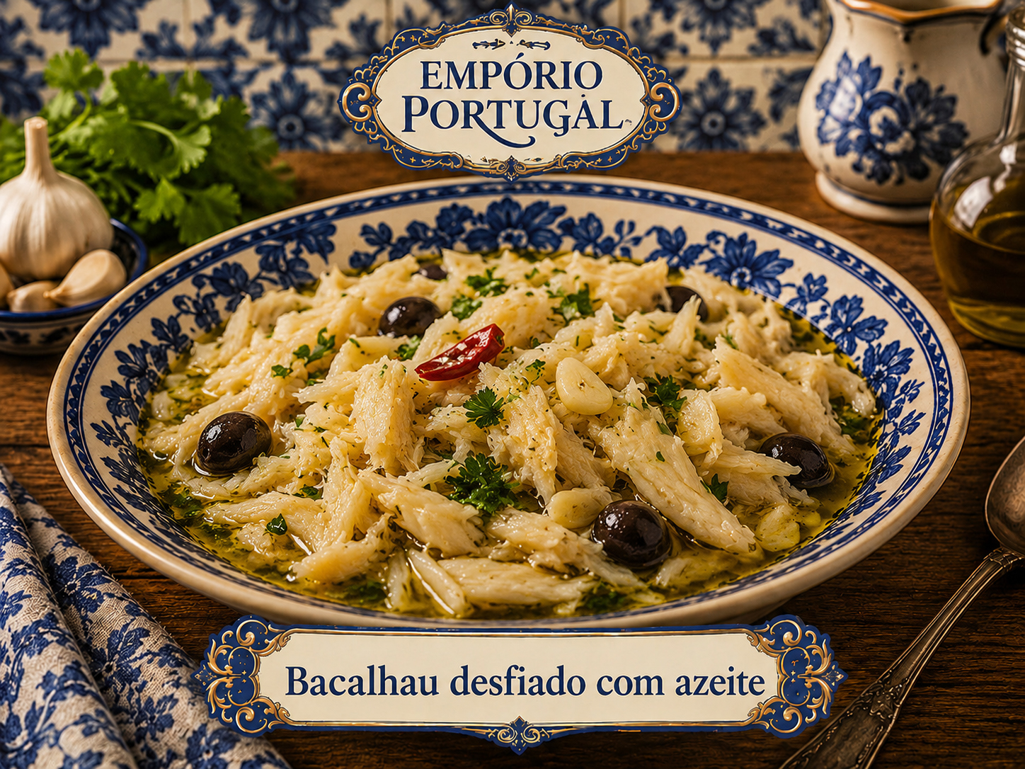 Foto de Bacalhau desfiado com azeite - receita portuguesa tradicional