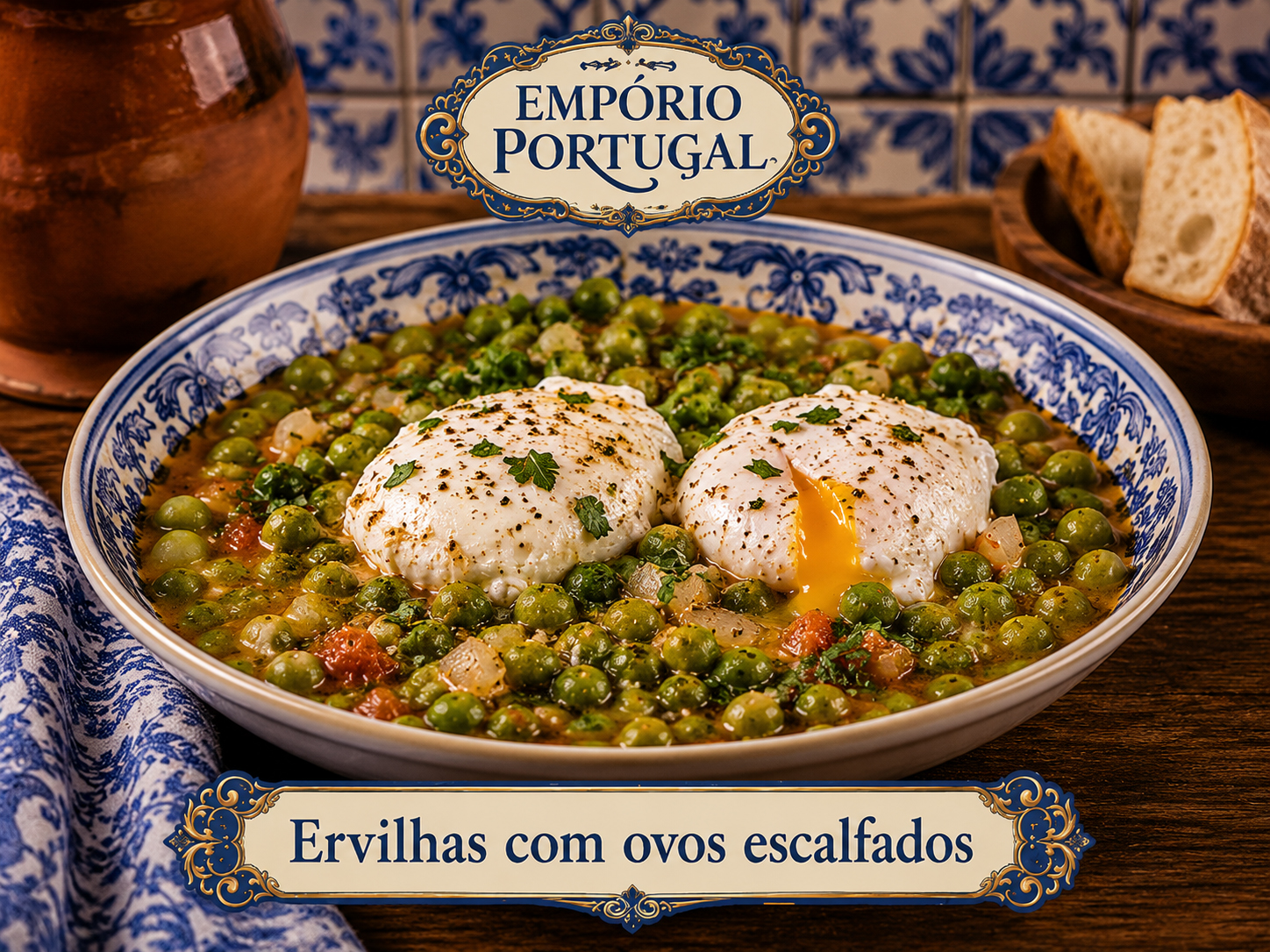 Foto de Ervilhas com ovos escalfados - receita portuguesa tradicional