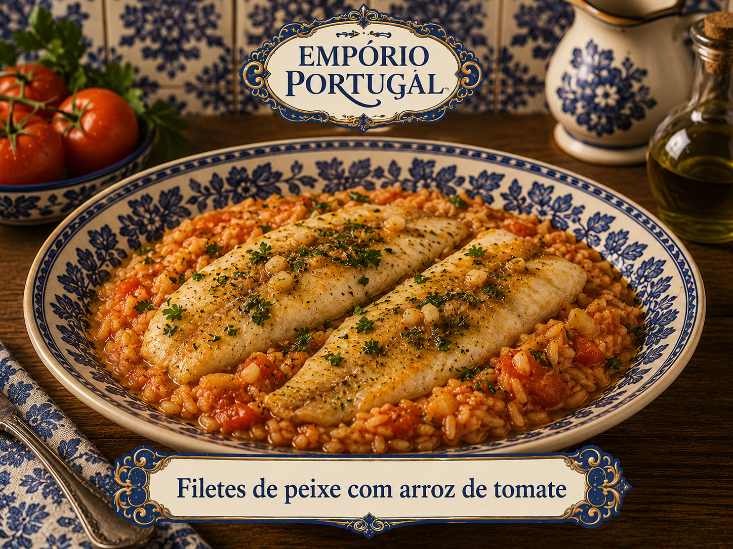 Foto de Filetes de peixe com arroz de tomate - receita portuguesa tradicional