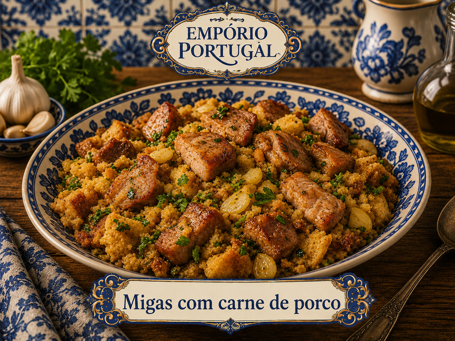 Foto de Migas com carne de porco - receita portuguesa tradicional