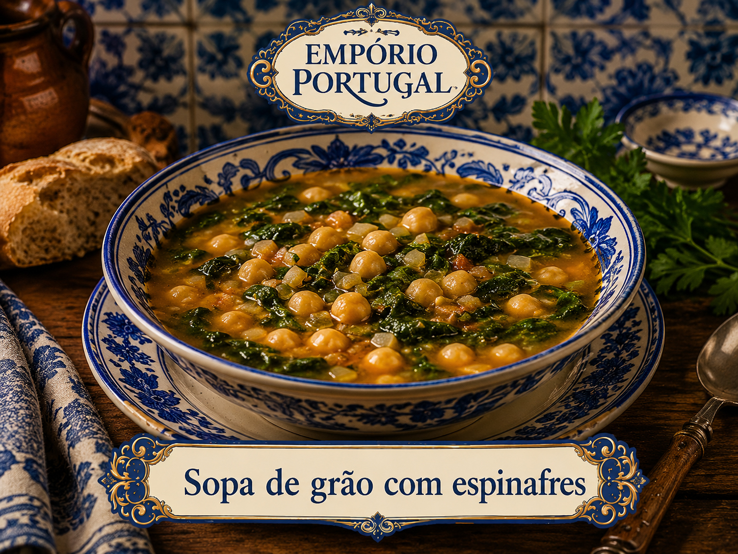 Foto de Sopa de grão com espinafres - receita portuguesa tradicional